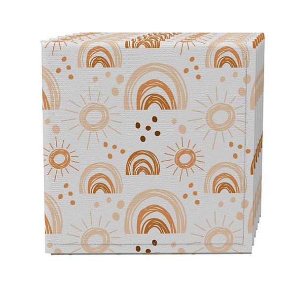 Napkin Set of 4, 100% Cotton, 20x20", Boho Rainbows and Suns Fabric Textile Products