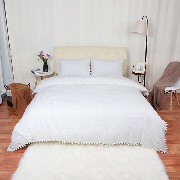 Polyester Washed  Bedding Pompon Duvet Cover Sets 2018 New Queen PiccoCasa