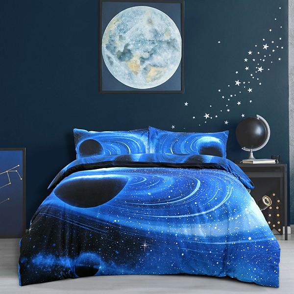 Galaxy Sky Cosmos Night Pattern 3D Printed 3pcs Bedding Duvet Cover Set Queen PiccoCasa