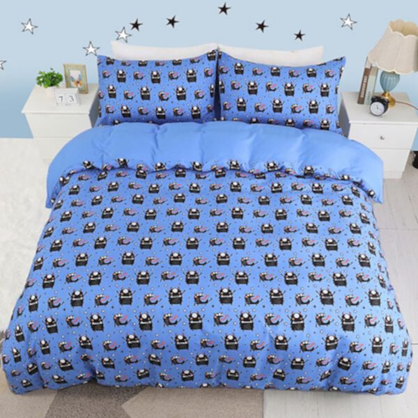 3 Piece Polyester Microfiber Kids Duvet Cover Set Black Cartoon Pattern Twin PiccoCasa