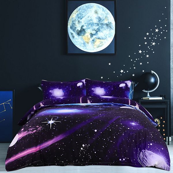 Sky Cosmos Night Pattern 3D Printed 3pcs Bedding Duvet Cover Set Queen PiccoCasa