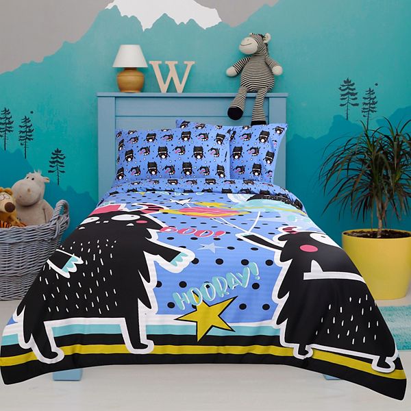 3 Piece Polyester Microfiber Kids Duvet Cover Set Big Black Cartoon Print Twin PiccoCasa