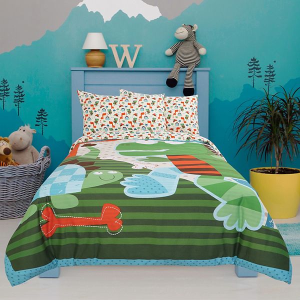 3 Piece Polyester Microfiber Kids Duvet Cover Set Dinosaur Pattern Twin PiccoCasa