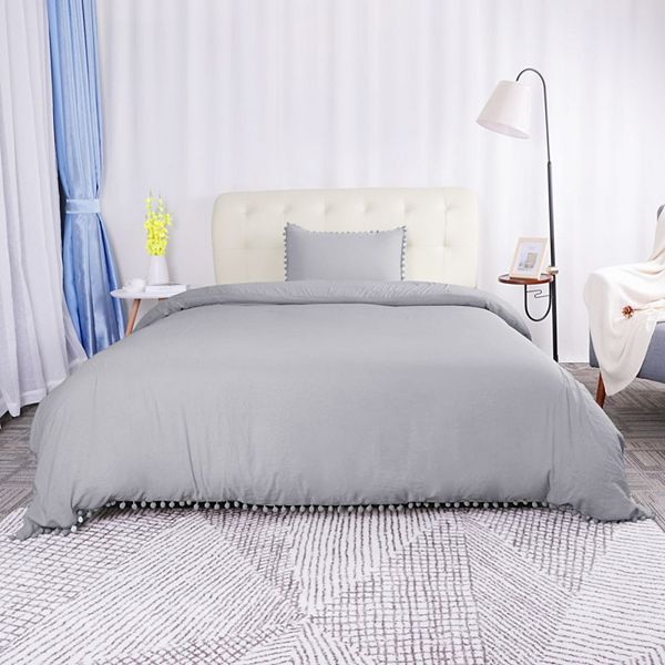 Polyester Double Washed Bedding Pompon Duvet Cover Sets Twin PiccoCasa