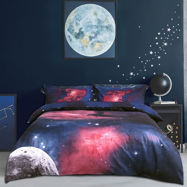 Sky Cosmos Night Pattern 3D Printed 3pcs Bedding Duvet Cover Set Queen PiccoCasa