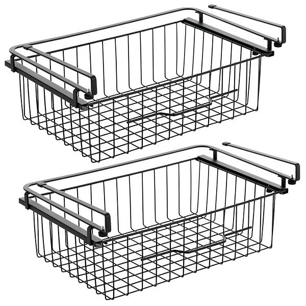 mDesign Metal Under Kitchen Pantry Shelf Hanging Bin Basket - 2 Pack MDesign