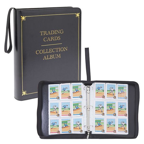 9 Pocket Leather 3 Ring Trading Card Binder for Baseball, Gaming, and Sports Cards, 50 Pages, Hold 900 Cards (14 x 11 In) Bright Creations