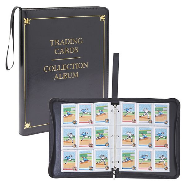 540 Card Pocket Binder with Zipper 9 Pocket Trading Card Album Folder Black/Gold Bright Creations