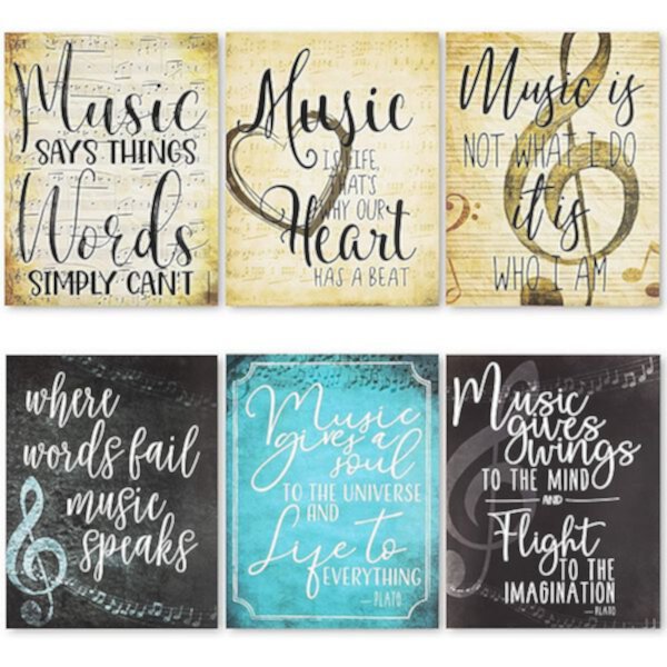 Music Classroom Posters with Inspirational Quotes, Teacher Supplies (6 Pack) Bright Creations