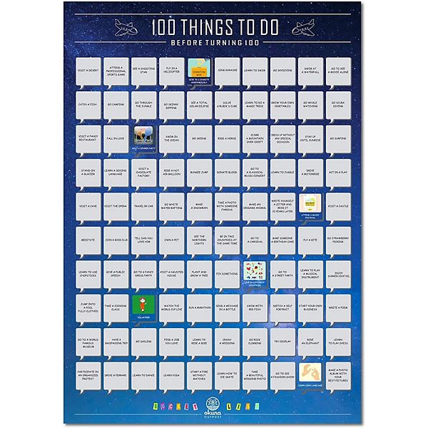 Scratch off Poster, 100 Things To Do Before Turning 100 Bucket List (16.5 x 23.5 In) Okuna Outpost