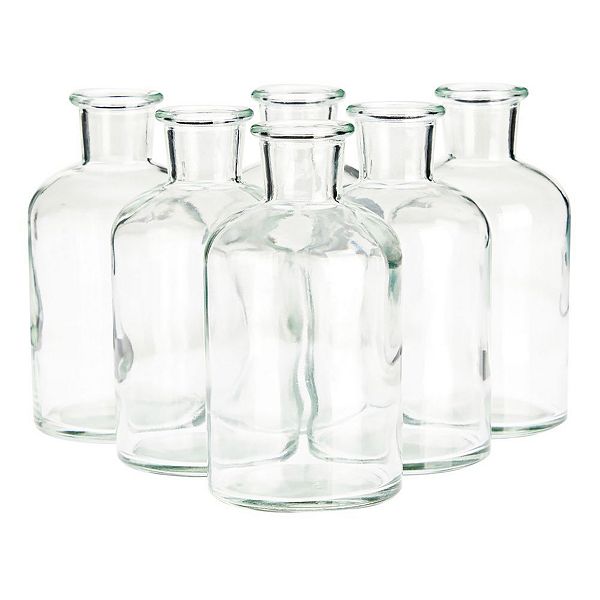 6 Pack Small Glass Decorative Bottles, Vintage Style Clear Bud Vases for Flowers (2.5 x 4.8 In) Farmlyn Creek