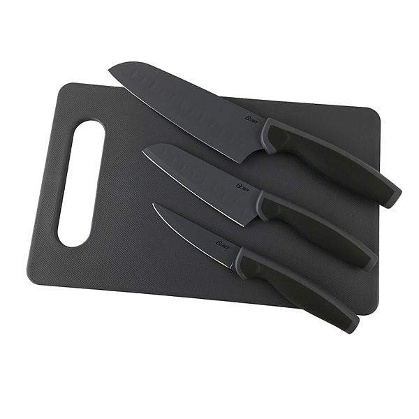 Oster Cocina Slice Craft 4 Piece Cutlery Knife Set with Cutting Board in Black Oster Cocina