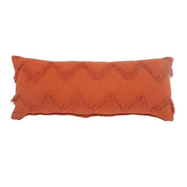 36" Red and Orange Handmade Chevron Rectangular Lumbar Pillow Laddha Home Designs