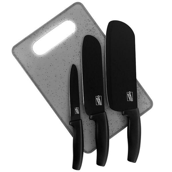 Gibson Home Edge Craft 4 Piece Nonstick Stainless Steel Cutlery Set with Cutting Board Gibson Home