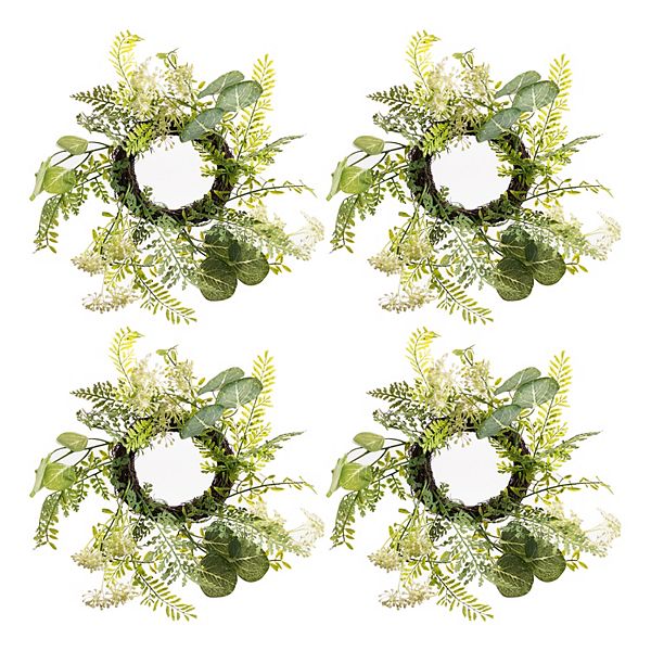 Melrose Mixed Fern Eucalyptus Artificial Candle Ring Table Decor 4-piece Set Melrose