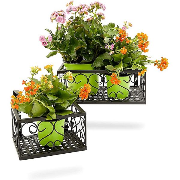 Farmlyn Creek Metal Hanging Planters for Outdoor Deck, Railing, Patio (Black, 2 Sizes, 2 Pack) Farmlyn Creek