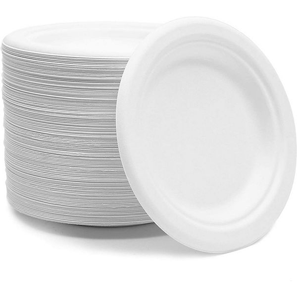 Small White Sugarcane Bagasse Plates, Round Dessert Plates (6 In, 125 Pack) Okuna Outpost