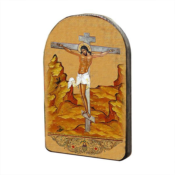 G.Debrekht Crucifixion Cross Wooden Gold Plated Religious Christian Sacred Icon Inspirational Icon Decor - 86058 G.DeBrekht