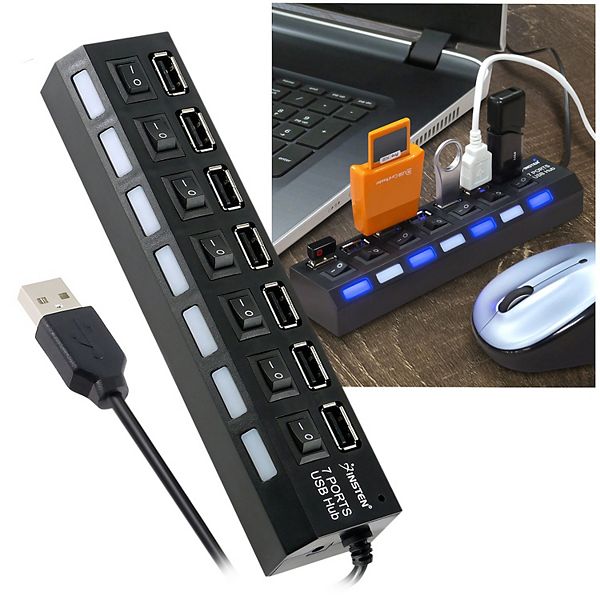 7-Port USB 2.0 Multi Charger Hub with High Speed Adapter ON/OFF Switch Laptop/PC Insten