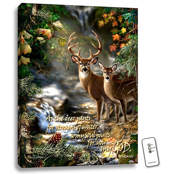 Green and Brown Deer Creek Bible Verse LED Backlit Rectangular Wall Art with Remote Control 24" x 18" Glow Decor