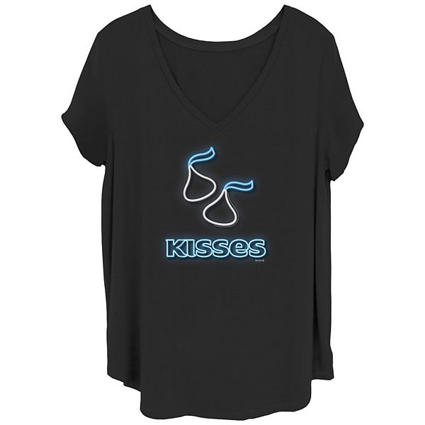 Juniors' Plus Size Hershey's Kisses Neon Sign V-Neck Graphic Tee Hershey's