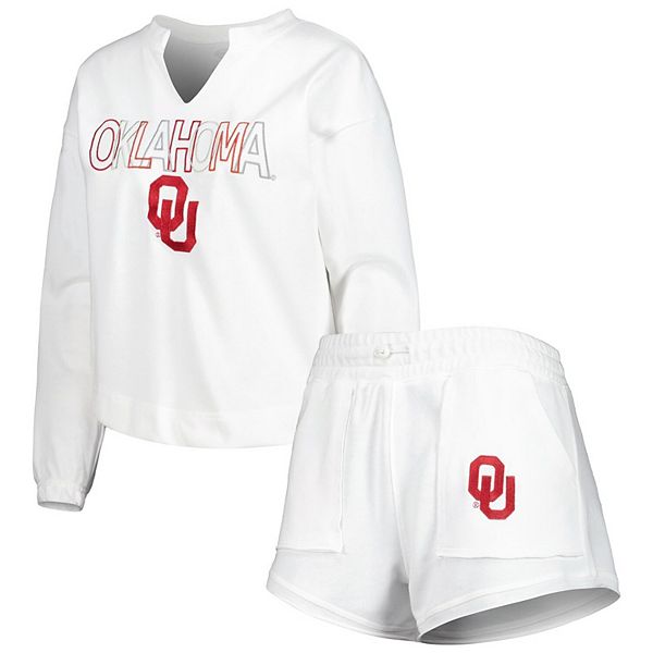 Women's Concepts Sport  White Oklahoma Sooners Sunray Notch Neck Long Sleeve T-Shirt & Shorts Set Unbranded