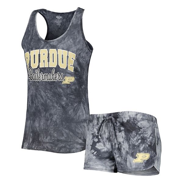 Women's Concepts Sport Charcoal Purdue Boilermakers Billboard Tie-Dye Tank Top and Shorts Sleep Set Unbranded