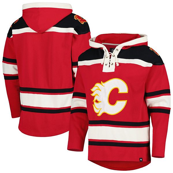 Мужское худи '47 Красное Calgary Flames Superior Lacer с вышивкой и флисовой подкладкой 47 Brand