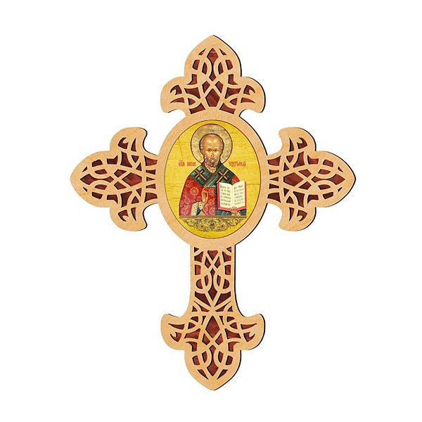 G.Debrekht Saint Nicholas Pointy Wooden Cross by Museum Icons Inspirational Icon Decor - 88321 G.DeBrekht