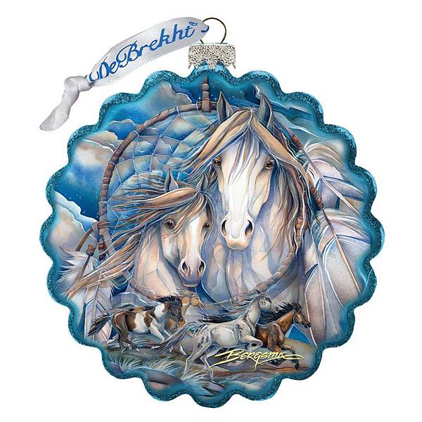 G.Debrekht Mustangs Dream Catcher Journey Wreath Glass Ornament by J. Bergsma DecorWildlife Holiday Decor - 759-637-JB G.DeBrekht