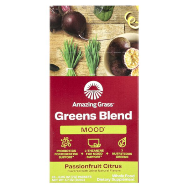 Greens Blend, Mood, Passionfruit Citrus, 15 Packets 0.25 oz (7 g) Each Amazing Grass