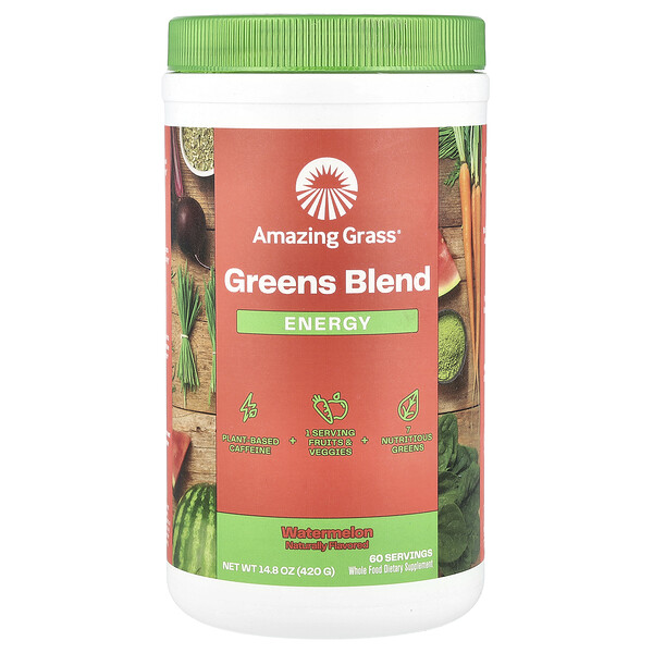 Смешанная фитопродукция Greens Blend с кофеином из растений, 420 г Amazing Grass