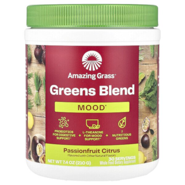 Greens Blend, Mood, Passionfruit Citrus, 7.4 oz (210 g) Amazing Grass