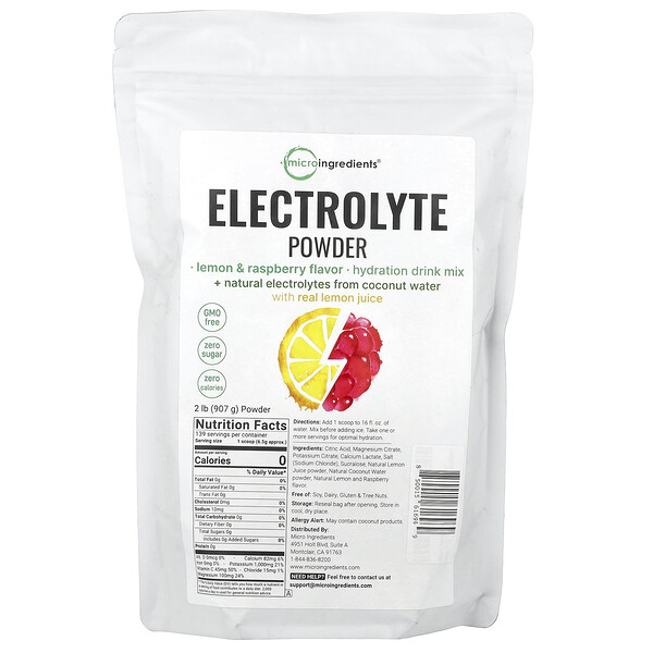 Electrolyte Powder, Lemon & Raspberry, 2 lb (907 g) Micro Ingredients