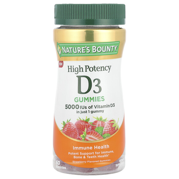 Vitamin D3 Gummies, High Potency, Strawberry, 5,000 IU, 60 Gummies Nature's Bounty