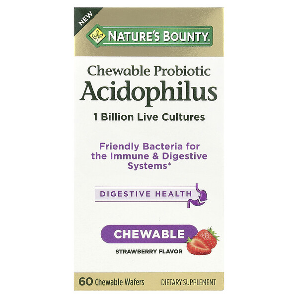 Chewable Probiotic Acidophilus, Strawberry, 1 Billion, 60 Chewable Wafers Nature's Bounty