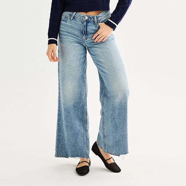 Juniors' SO® Mid Rise Slouchy Wide Leg Jeans SO