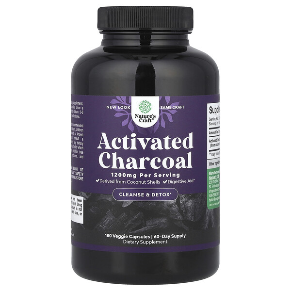 Activated Charcoal, 1,200 mg, 180 Veggie Capsule (400 mg per Capsule) Nature's Craft