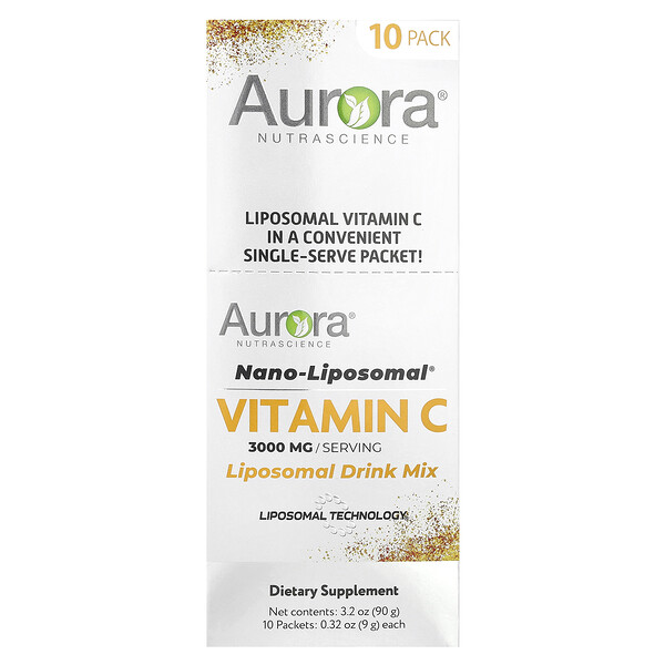 Nano-Liposomal®, Vitamin C,  Liposomal Drink Mix, 3,000 mg, 10 Packets, 0.32 oz (9 g) Each Aurora Nutrascience