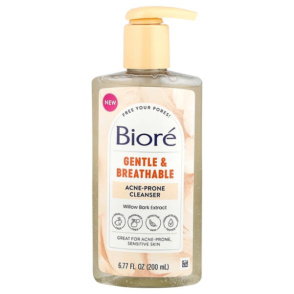 Gentle & Breathable Acne-Prone Cleanser, Fragrance Free, 6.77 fl oz (200 ml) Biore