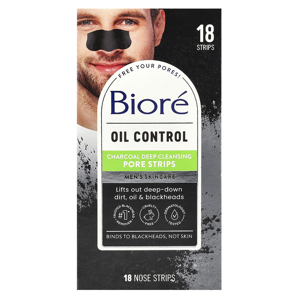 Oil Control Charcoal Deep Cleansing Pore Strips, 18 Nose Strips Biore