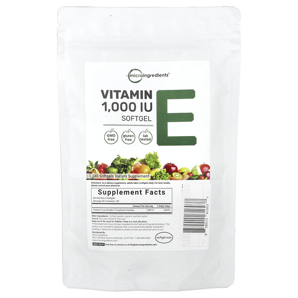 Vitamin E, 1,000 IU, 240 Softgels (500 IU per Softgel) Micro Ingredients