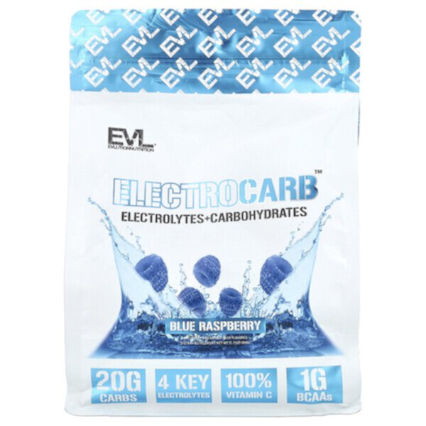 Electrocarb™ с электролитами и углеводами 900 г со вкусом малинового рая EVLution Nutrition