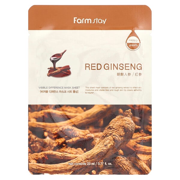 Visible Difference Beauty Mask Sheet, Red Ginseng, 1 Sheet, 0.77 fl oz (23 ml) Farmstay