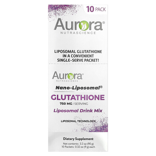 Nano-Liposomal®, Glutathione, Liposomal Drink Mix, 750 mg , 10 Packets, 0.32 oz (9 g) Each Aurora Nutrascience