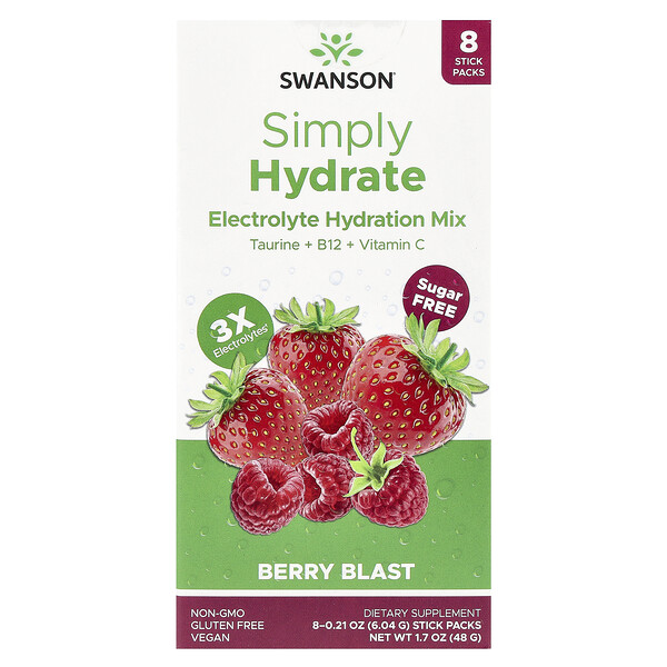 Simply Hydrate, Electrolyte Hydration Mix, Berry Blast, 8 Stick Packs 0.21 oz (6.04 g) Each Swanson