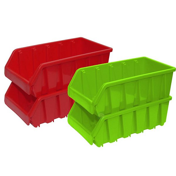 Set Of 4 Plastic Storage Stacking Bins Basicwise