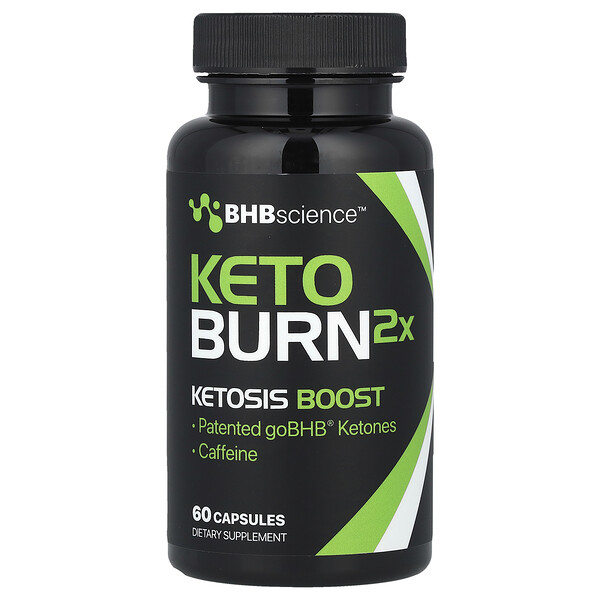 BHBscience™, Keto Burn2X, 60 капсул для поддержки кетоза с goBHB® и кофеином Real Ketones