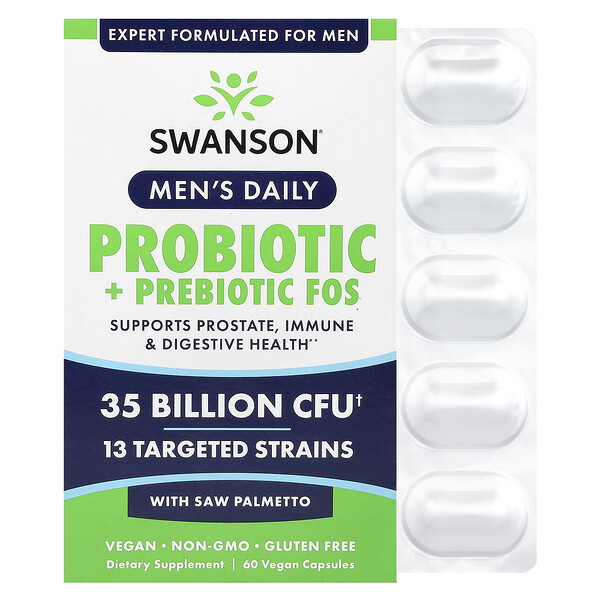 Men's Daily, Probiotic + Prebiotics FOS With Saw Palmetto, 35 Billion CFU, 60 Vegan Capsules Swanson