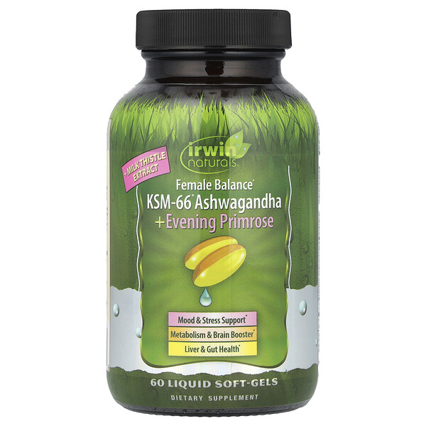 Female Balance, KSM-66® Ashwagandha + Evening Primrose, 60 Liquid Soft-Gels Irwin Naturals